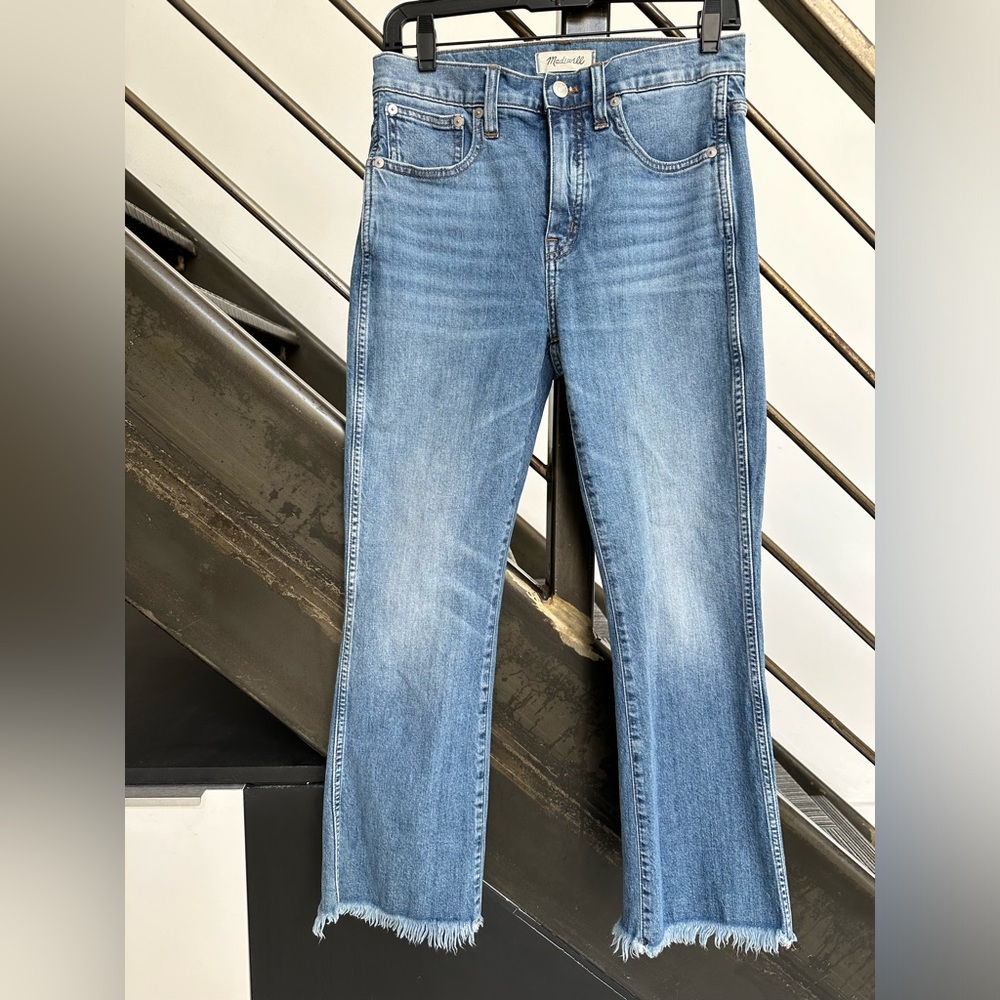Madewell Cali Demi Boot kick flare stretch blue jeans 28